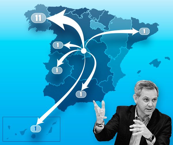 Mapa de las comunidades autónomas que ha visitado José Miñones desde que es ministro de Sanidad.