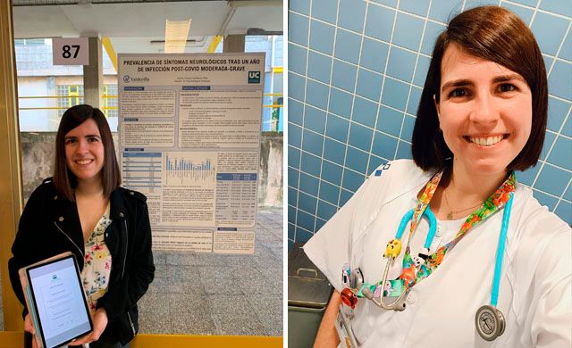 El antes y después de Andrea: durante la presentación de su TFG y ya como R1 de Pediatía.