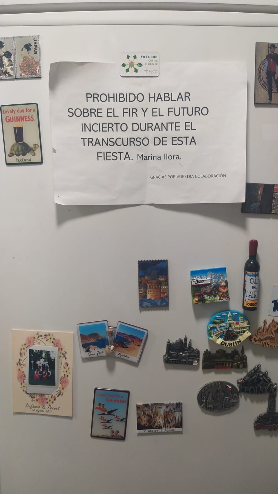 Recordatorio de Marina a sus compañeros de piso.