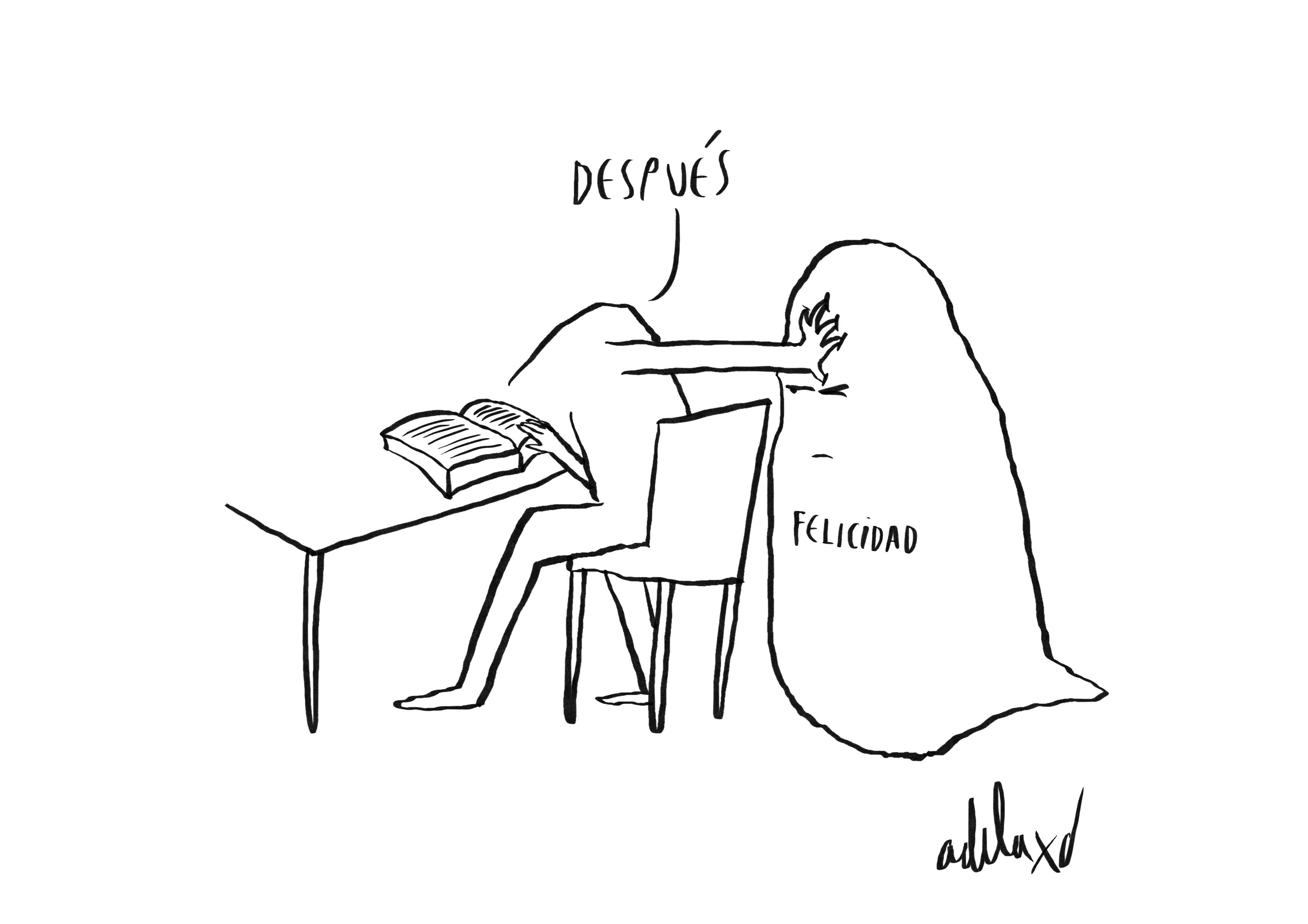 Ilustración de Adela sobre el estudio y la felicidad.