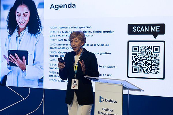 Marisa Felipe, gerente general regional de Dedalus, en la inauguración de la jornada.