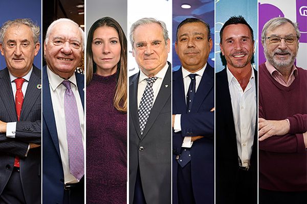 Tomás Cobo (OMC); Florentino Pérez Raya (CGE); Laura Villaseñor (Satse); Jesús Aguilar (Cgcof); Óscar Castro (Consejo de Dentistas); Fernando Ramos (AEF); y Fernando Chacón (COP).
