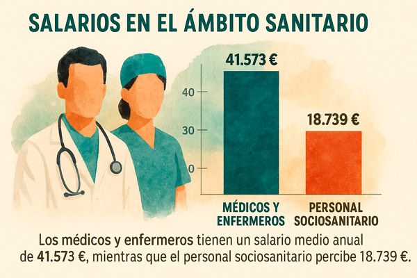 Comparación salarial de trabajadores de la sanidad.