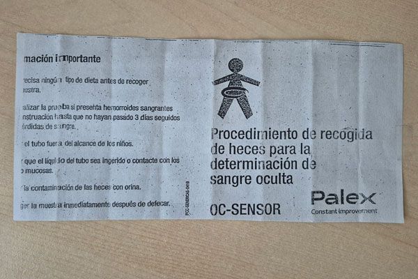 Fotografía de la fotocopia incompleta con el logo de Palex que adjunta el kit.