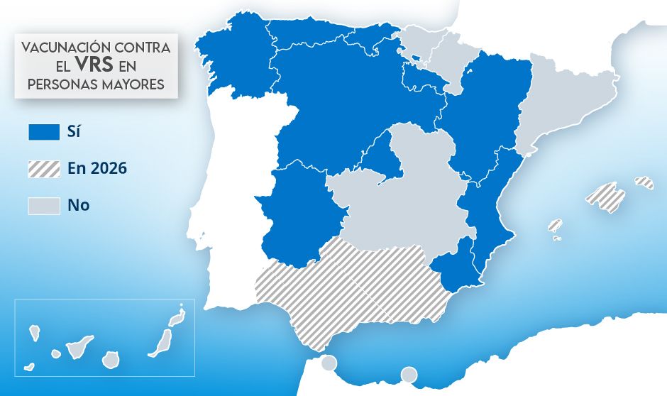 Mapa autonómico de la campaña de inmunización del VRS en mayores de 60 años. 