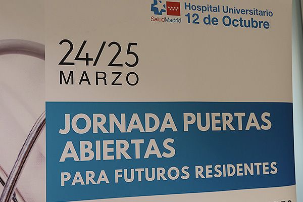 Cartel de la Jornada de Puertas Abiertas para Futuros Residentes en el Hospital Universitario 12 de Octubre.