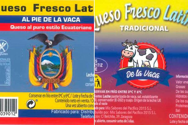 Dos de los quesos de vaca retirados. Fuente: Aesan.